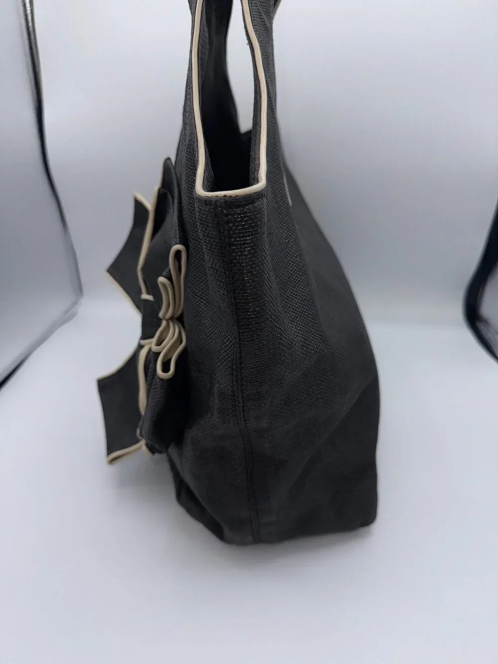 Kate Spade Black Canvas Bow Shoulder Bag Tote Purse - Picture 8 of 15